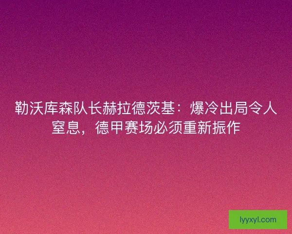 勒沃库森队长赫拉德茨基：爆冷出局令人窒息，德甲赛场必须重新振作